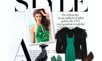 hijabi style collage with a feather collar